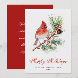 Christmas Holiday Watercolor Cardinal Bird Festive Card