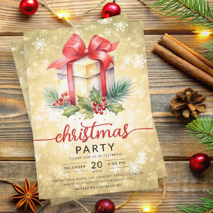 Christmas Holiday Watercolor Company Snow Gold  Invitation