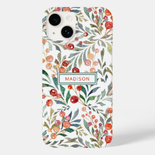 Christmas Holiday Watercolor Floral Personalized Case-Mate iPhone 14 Case