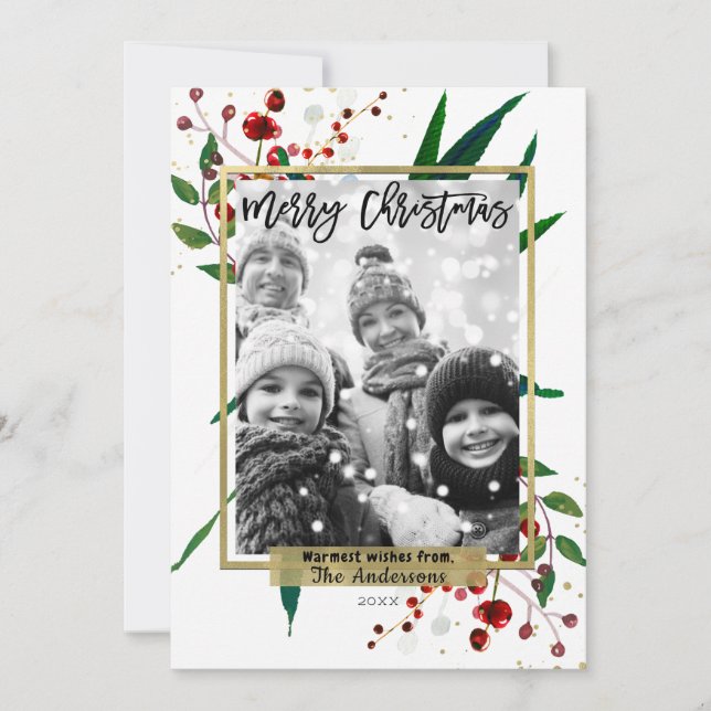 Christmas Holiday Watercolor Modern Floral Photo (Front)