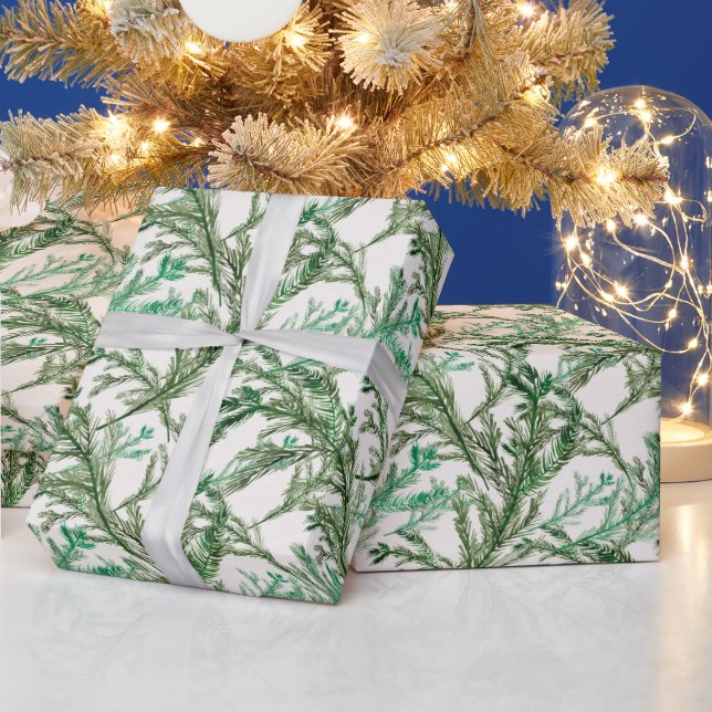 Christmas Holiday watercolor pine party wrap Wrapping Paper (Holidays)