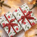 Christmas Holiday Watercolor Poinsettia Floral Wrapping Paper<br><div class="desc">A decorative wrapping paper for the Christmas holiday season featuring hand-painted botanical watercolor illustrations of poinsettia flowers,  winter greenery,  pine cones and spruce branches and berries.</div>