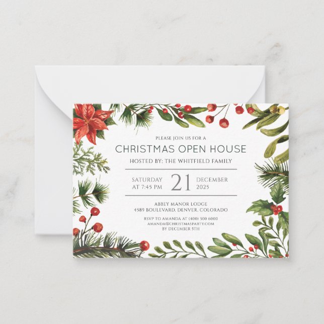 Christmas Holiday Watercolor Red Berries Card (Front)