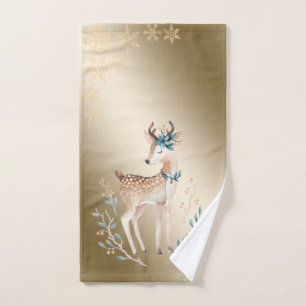 Christmas Holiday-Watercolor Reindeer,Snowflakes  Bath Towel Set
