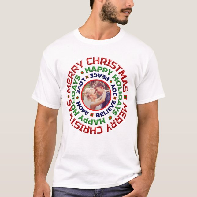 Christmas Holiday Wedding Family Photo Personalize T-Shirt (Front)
