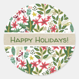 Christmas Holiday Whimsical Floral Berries Favour Classic Round Sticker