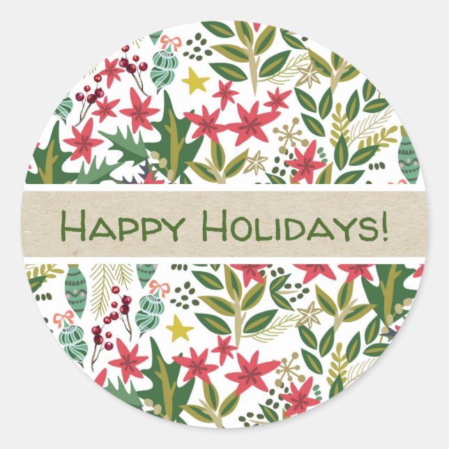 Christmas Holiday Whimsical Floral Berries Favour Classic Round Sticker (Front)