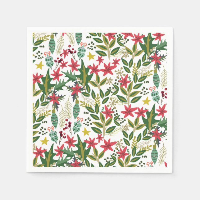 Christmas Holiday Whimsical Floral Berries Party Napkin (Front)
