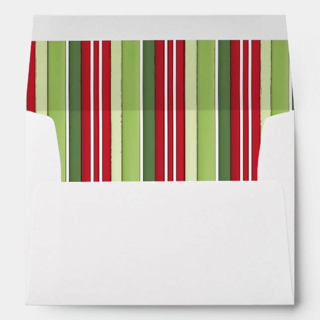 Christmas Holiday Whimsical Red Green Striped  Envelope (Back (Bottom))