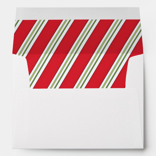 Christmas Holiday Whimsical Red Green Striped Envelope (Back (Bottom))