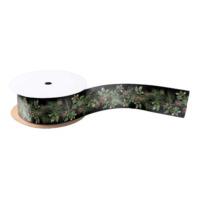 Christmas Holiday Winter Botanical Greenery Satin Ribbon (Spool)