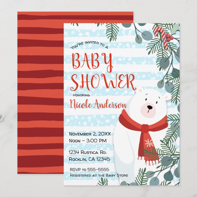 Christmas Holiday Winter Polar Bear Baby Shower Invitation (Front/Back)