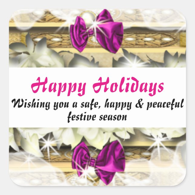 Christmas holiday winter snow pink square sticker (Front)