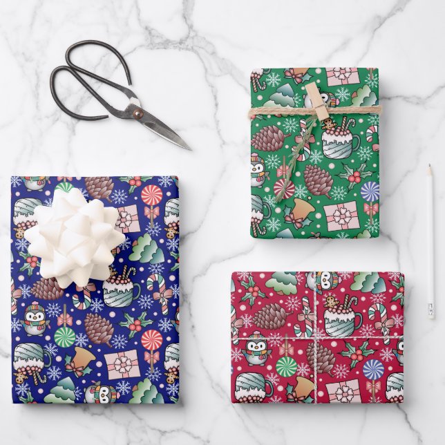 Christmas Holiday Winter Themed  Wrapping Paper Sheet (Front)