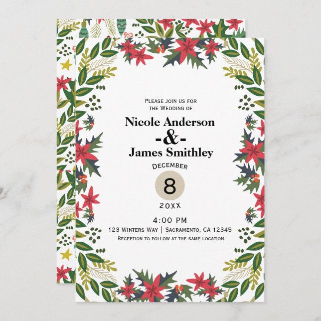 Christmas Holiday Winter Wedding Floral Rustic Invitation (Front/Back)