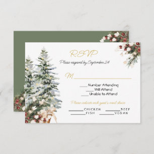 Christmas Holiday Winter Wedding RSVP Menu Choice Invitation