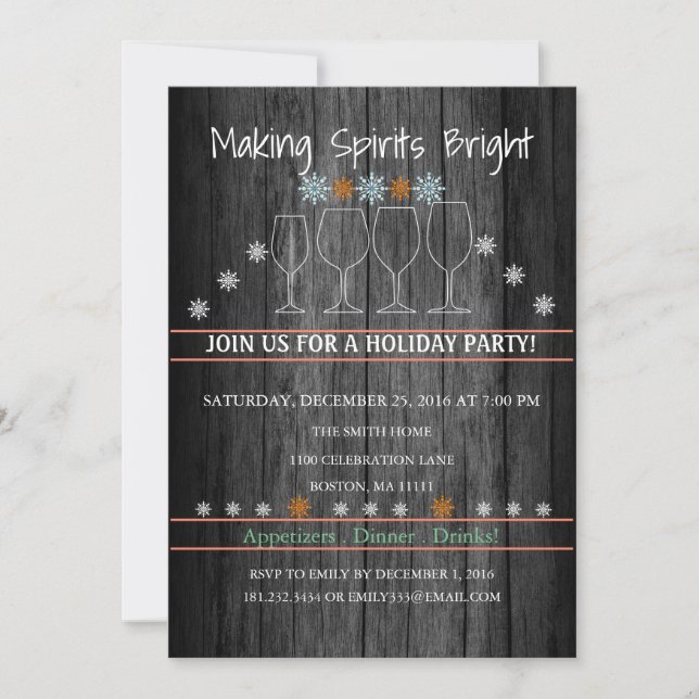 Christmas Holiday Wood Background  Snowflake Party Invitation (Front)