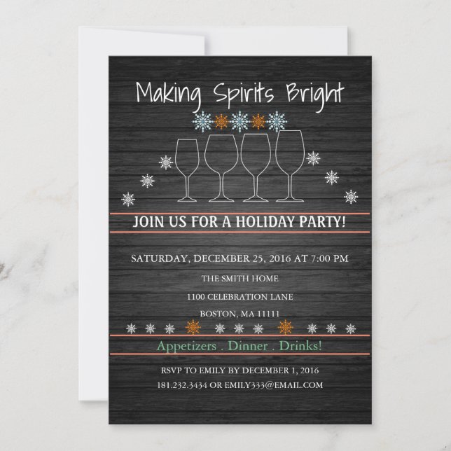Christmas Holiday Wood Background  Snowflake Party Invitation (Front)