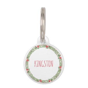 Christmas Holiday Wreath Pet Name Phone Joy Tag