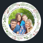 Christmas holiday wreath photo label<br><div class="desc">Add a special touch to your gifts! A botanical watercolor winter wreath label featuring your favourite photo. Personalise it with your names.</div>