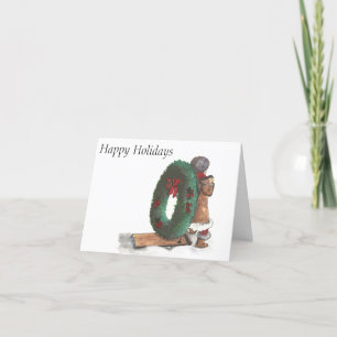 Christmas Holiday Wreath Watercolor Folded Card