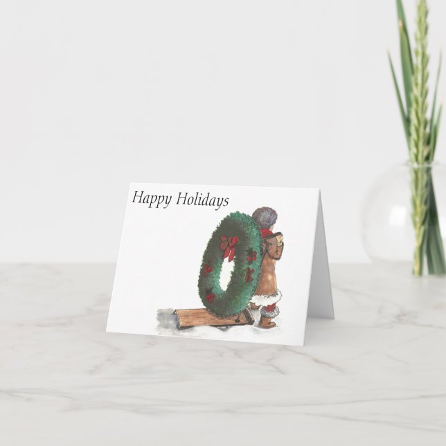 Christmas Holiday Wreath Watercolor Folded Card (Front)