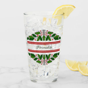 Christmas Holiday Wreath Xmas Holly Personalized Glass