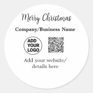 Christmas holidays add business logo name q r code classic round sticker
