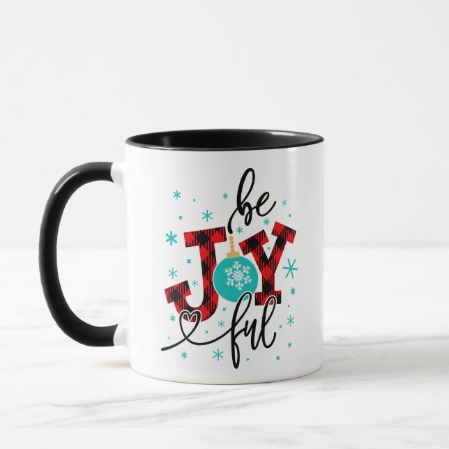 Christmas Holidays Be Joyful Modern Winter Plaid Mug (Left)