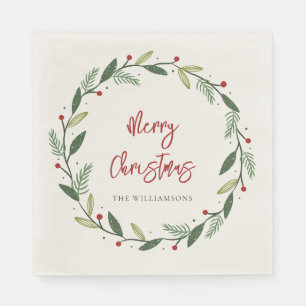 Christmas Holidays Botanical Script Family Paper Napkin