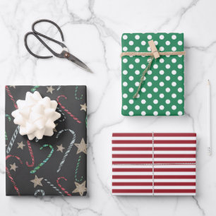 Christmas Holidays Candy Canes Dots and Stripes Wrapping Paper Sheet