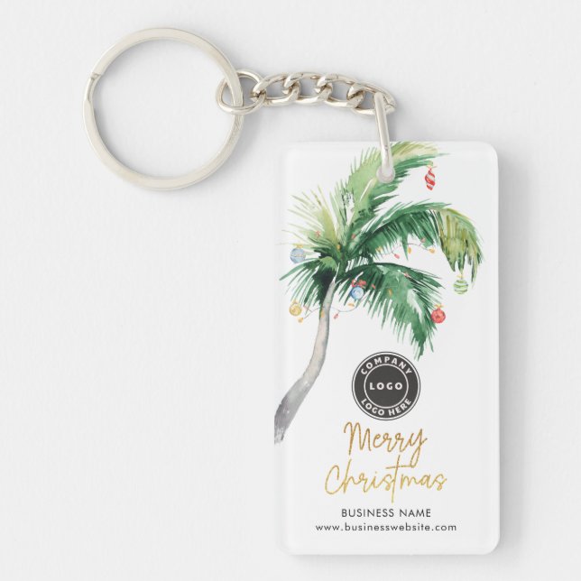 Christmas Holidays Coastal Palm Tree Swag Keychain (Front)