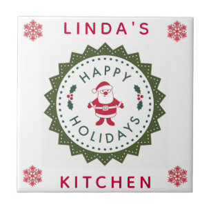 Christmas Holidays Cute Cartoon Santa Red Kitchen Tile