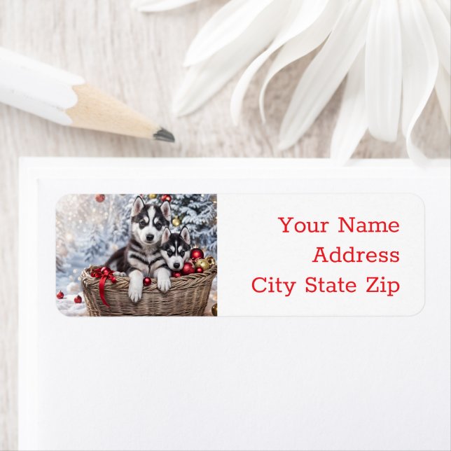 Christmas Holidays Cute Husky Puppy Return Adresse (En situation)