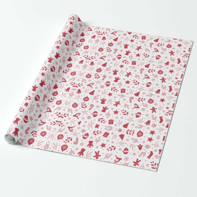 Christmas Holidays Elements Pattern Wrapping Paper (Unrolled)