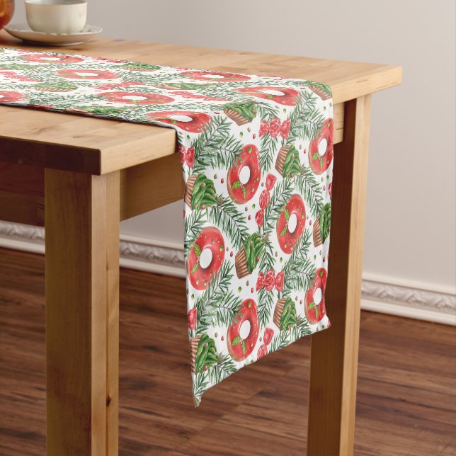 Christmas Holidays Festive Doughnut Cupcake Baking Short Table Runner (In Situ)