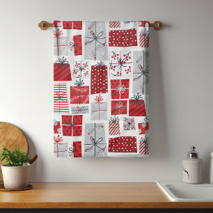 Christmas Holidays Festive Red Silver Modern Gifts Kitchen Towel