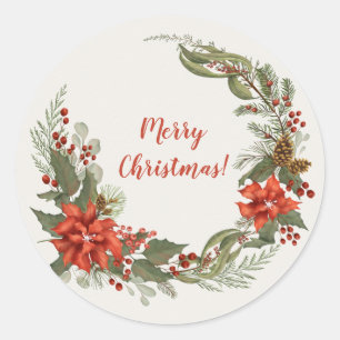 Christmas Holidays Greenery Classic Round Sticker