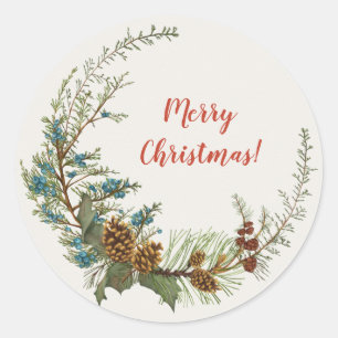 Christmas Holidays Greenery Classic Round Sticker