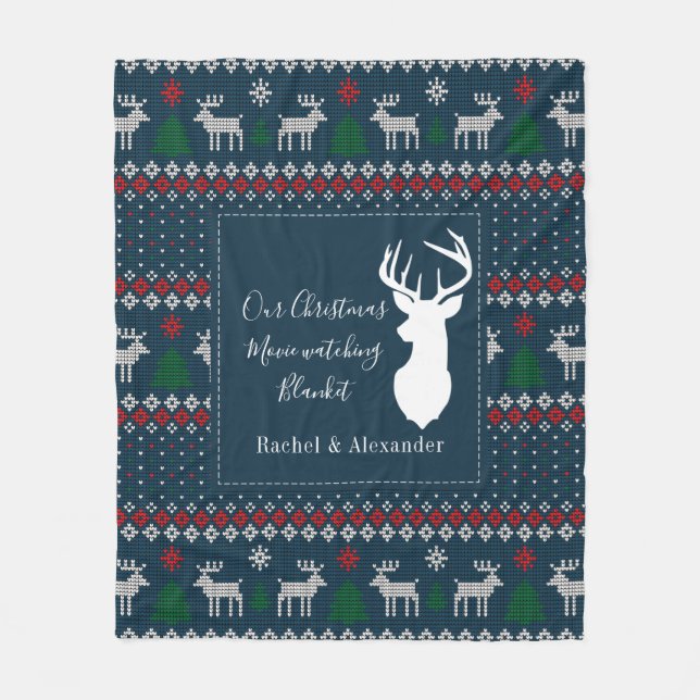 Christmas Holidays Knit Look Pattern Personalized Fleece Blanket (Front)