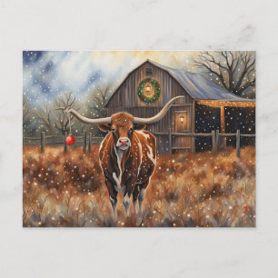 Christmas Holidays Longhorn Cow Cute Country Postcard