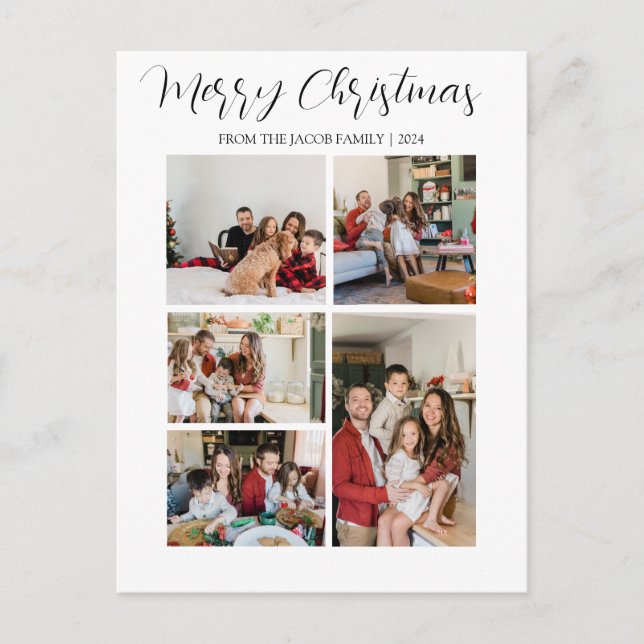 Christmas holidays Modern Typography Four-Photo Holiday Postcard (Front)