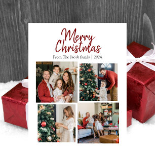 Christmas holidays Modern Typography Four-Photo Holiday Postcard