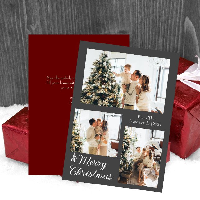  Christmas holidays Modern Typography Three-Photo  Foil Holiday Card (Creator Uploaded)