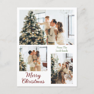 Christmas holidays Modern Typography Three-Photo Holiday Postcard