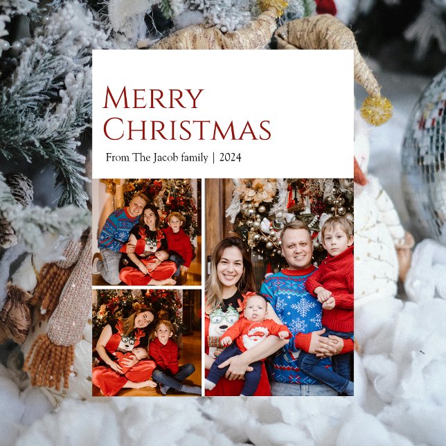 Christmas holidays Modern Typography Three-Photo Holiday Postcard (Creator Uploaded)