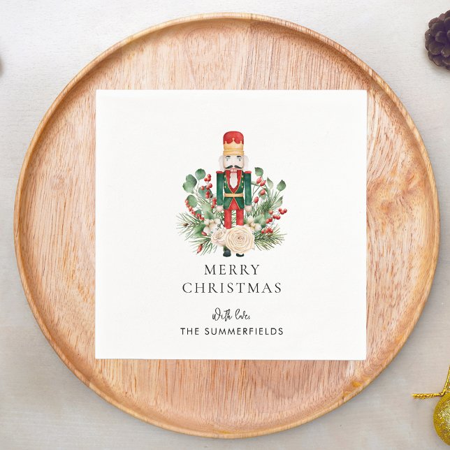 Christmas Holidays Nutcracker Script Paper Napkin (Christmas Nutcracker Script Red Berries Paper Napkin)