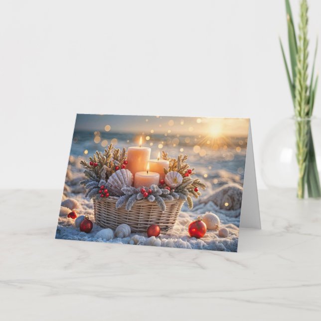 Christmas Holidays Peace Beach Basket of Shells Card (Front)