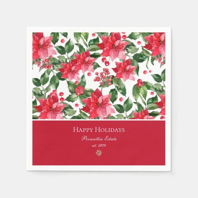 Christmas Holidays Personalized Poinsettia Pattern Napkin (Front)