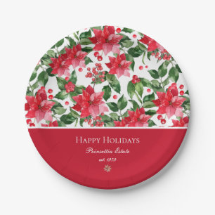 Christmas Holidays Personalized Poinsettia Pattern Paper Plate